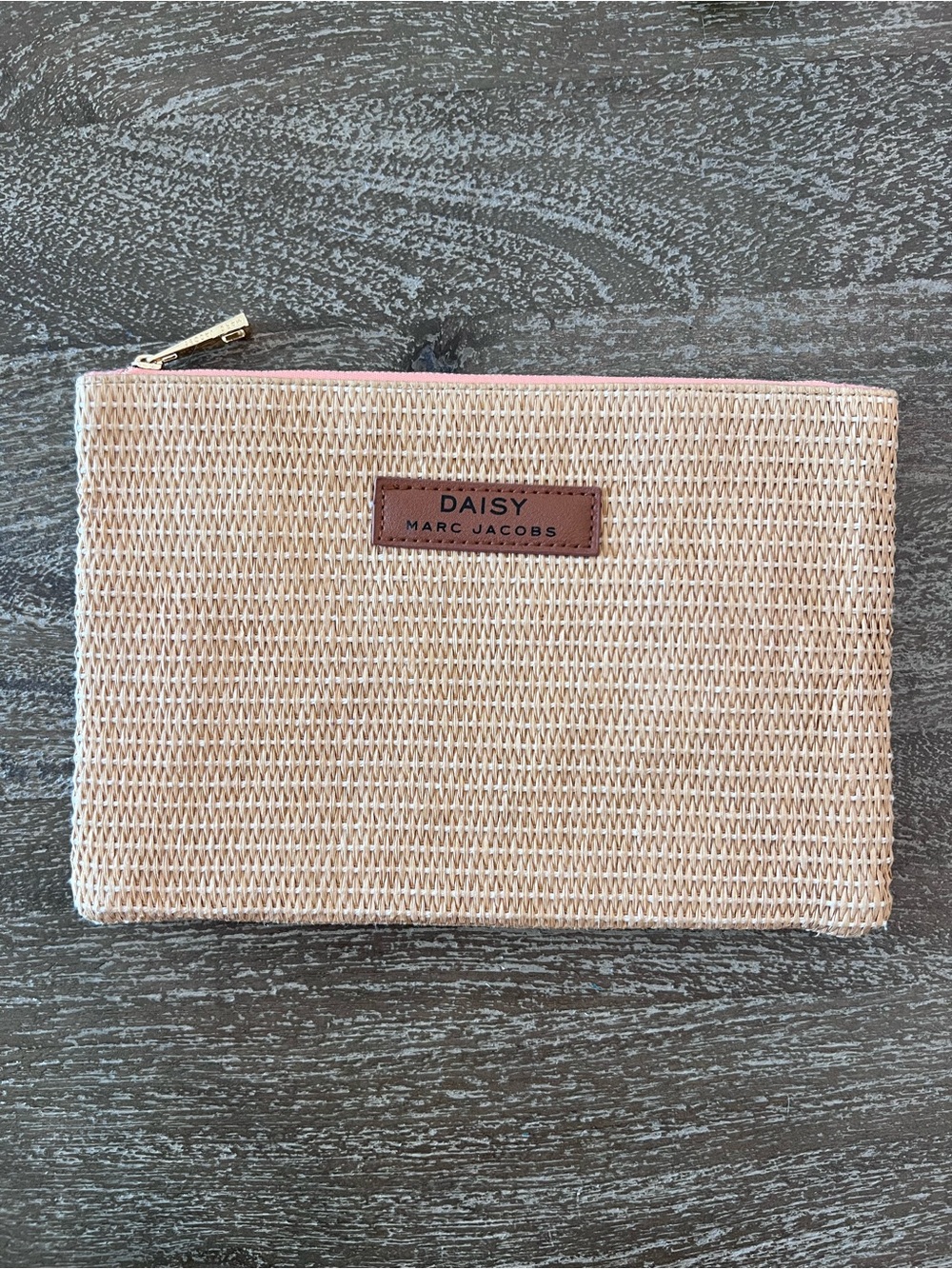 Marc Jacobs Beige Woven Daisy Zip Cosmetic Pouch